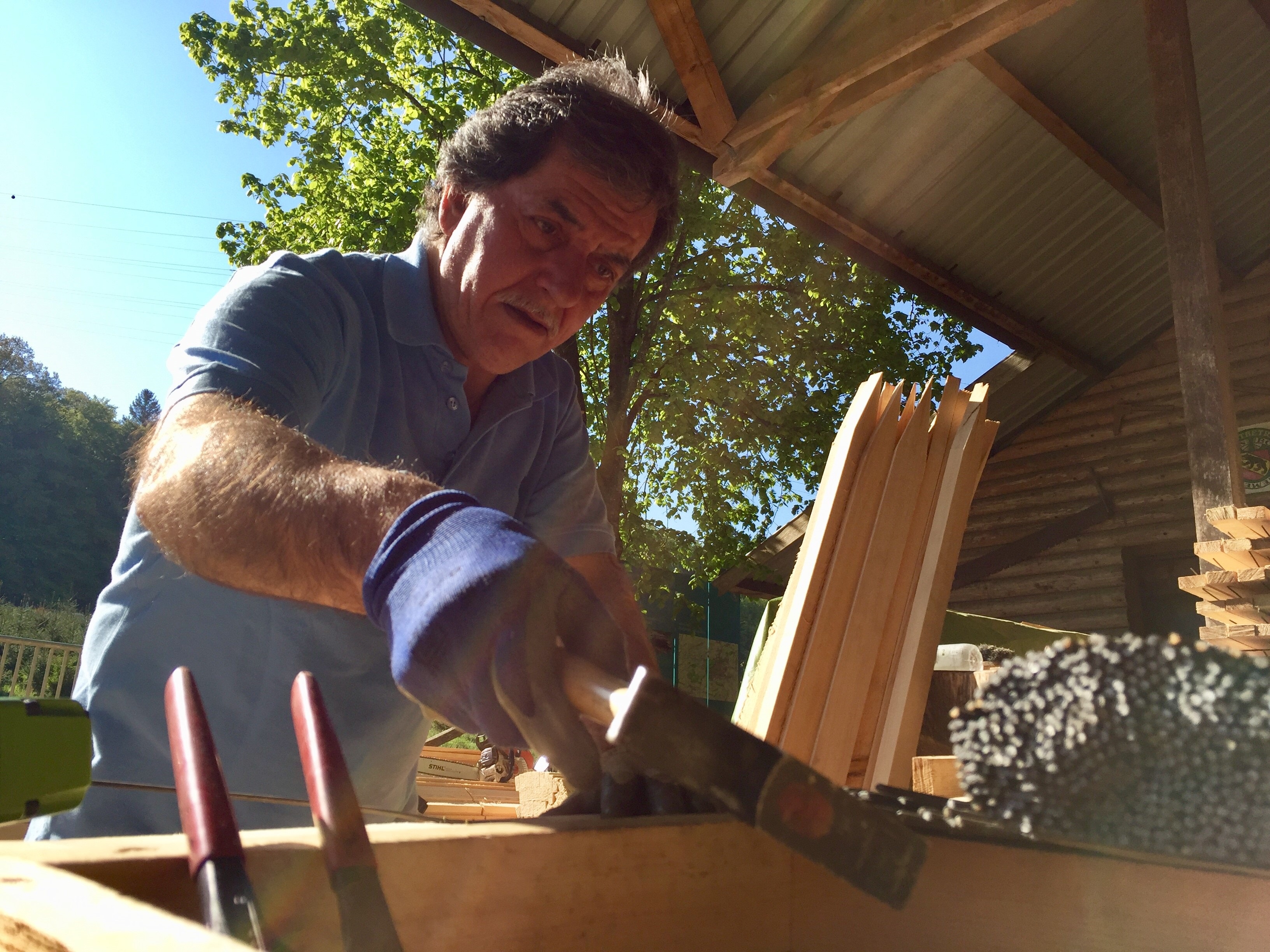 Alfredo hat seinen Arbeitsplatz in den Wald verlegt. 