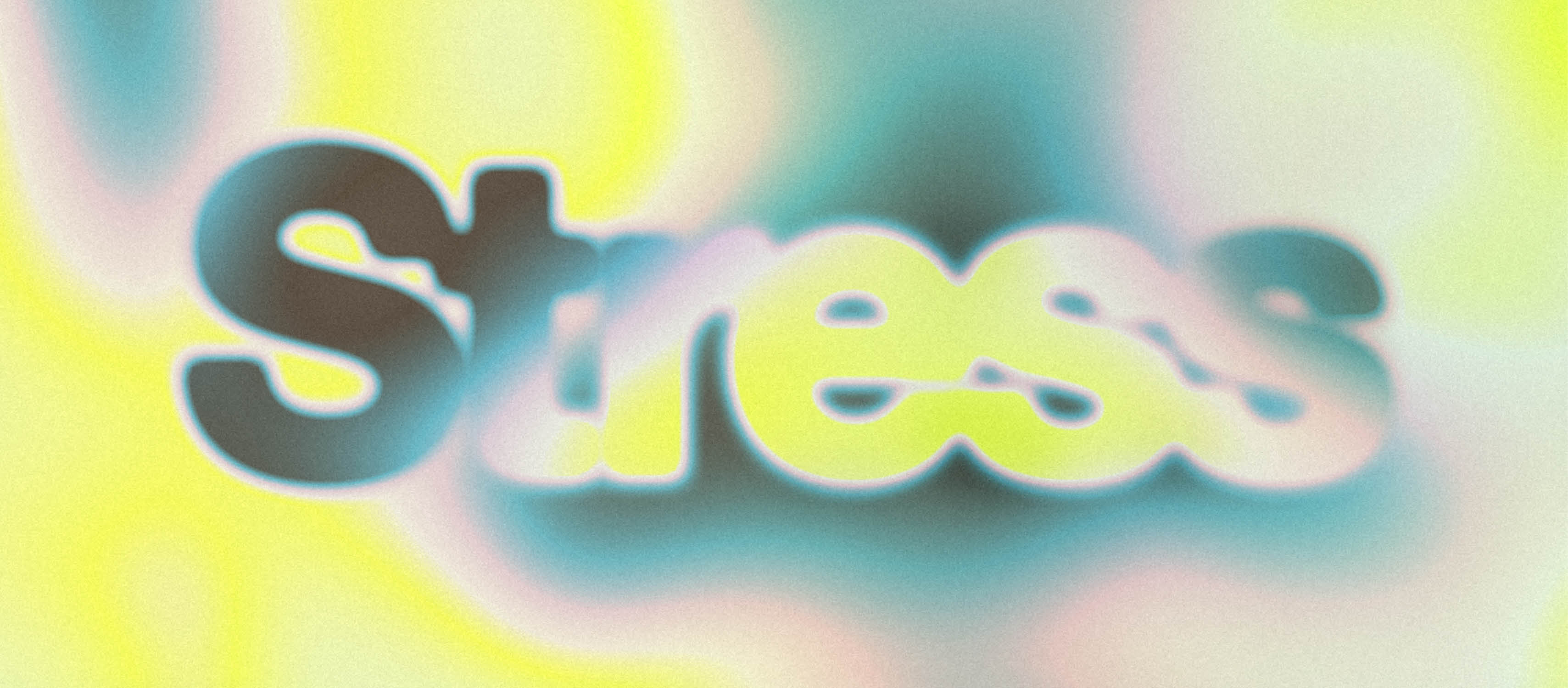 Das Wort «Stress» als dreifarbiger Verlauf gelb, blau, rosa